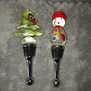 Festive Glass Wine Stoppers - Christmas Tree and Snowman